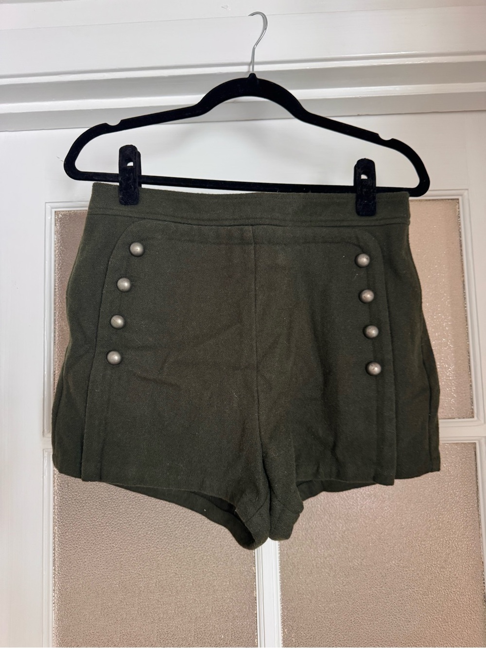 Topshop Olive High-Waist Button-Detail Shorts
